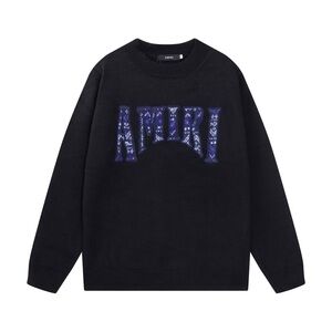 AMIRI Black Crewneck Sweater with Purple Detail